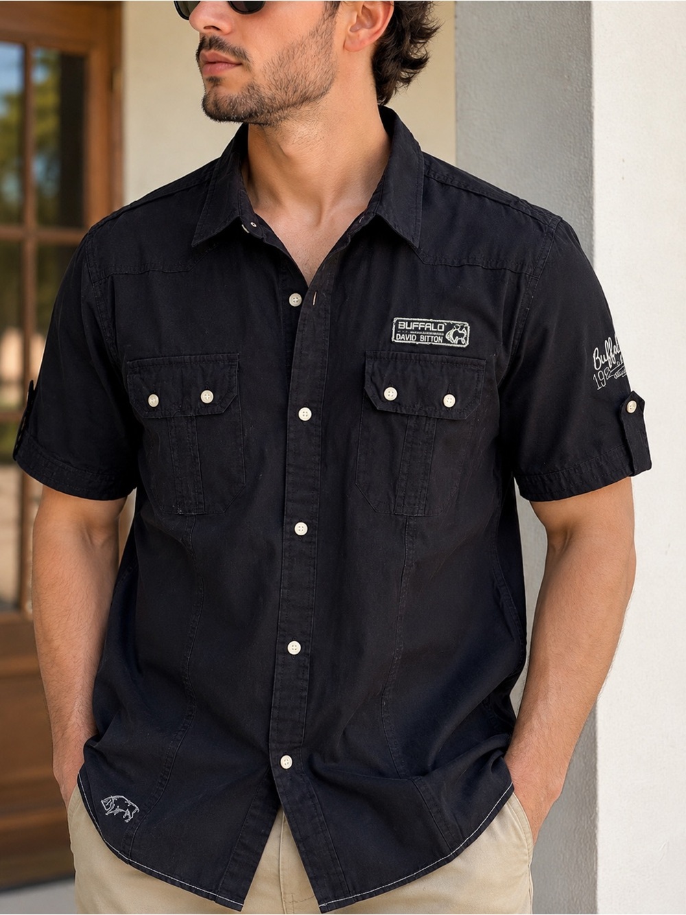 🌙✨🆕Buffalo David Bitton Black Short Sleeve Button-Down Shirt
